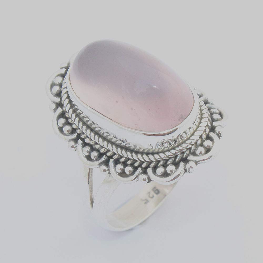 Rosenquarz Edelstein 925 Sterling Silber Stilvoller Atemberaubender Fancy Ring Attraktiver Schmuck Geburtstag Muttertagsgeschenk (Rosenquarz, Größe 7)