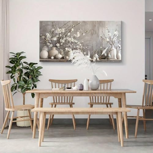 Toile murale florale 65x130cm pour salon rustique avec fleurs de prunier - 4
