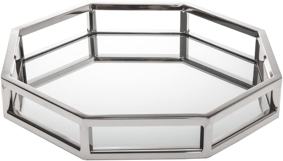 Godinger Decorative Tray, Perfume Tray, Vanity Tray, Octagon Home Decor Tray - Aspen Collection, Silver, 10"