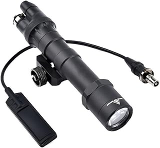 Aimsniper M600B Mini Scout Light Torch，400 Lumens Tactical LED Whitelight Flashlight，with Remote Pressure Switch & Replaceable Mounting Rotating Base，for Constant/Momentary Modes，for 20MM Rail (BK)