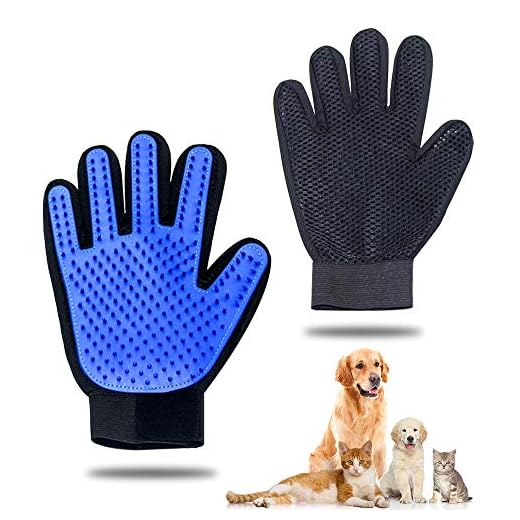 Pet Grooming Glove - Gentle Pet Hair Remover Mitt - True Touch Deshedding Glove for Cats, Dogs for Long & Short Fur - Enhanced Five Finger Design for Cat Grooming Gloves Brush(One Pair)