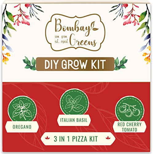 3 in 1 DIY Grow Kit by Bombay Greens | Pizza Gardening Kit | Grow Your Own Pizza Kit – Italian Basil Seeds, Oregano Seeds & Red Cherry Tomatoes Plant Seeds | DIY Kit of Pizza Seeds for Home Garden 3 in 1 DIY Grow Kit by Bombay Greens | Pizza Gardening Kit | Grow Your Own Pizza Kit – Italian Basil Seeds, Oregano Seeds & Red Cherry Tomatoes Plant Seeds | DIY Kit of Pizza Seeds for Home Garden