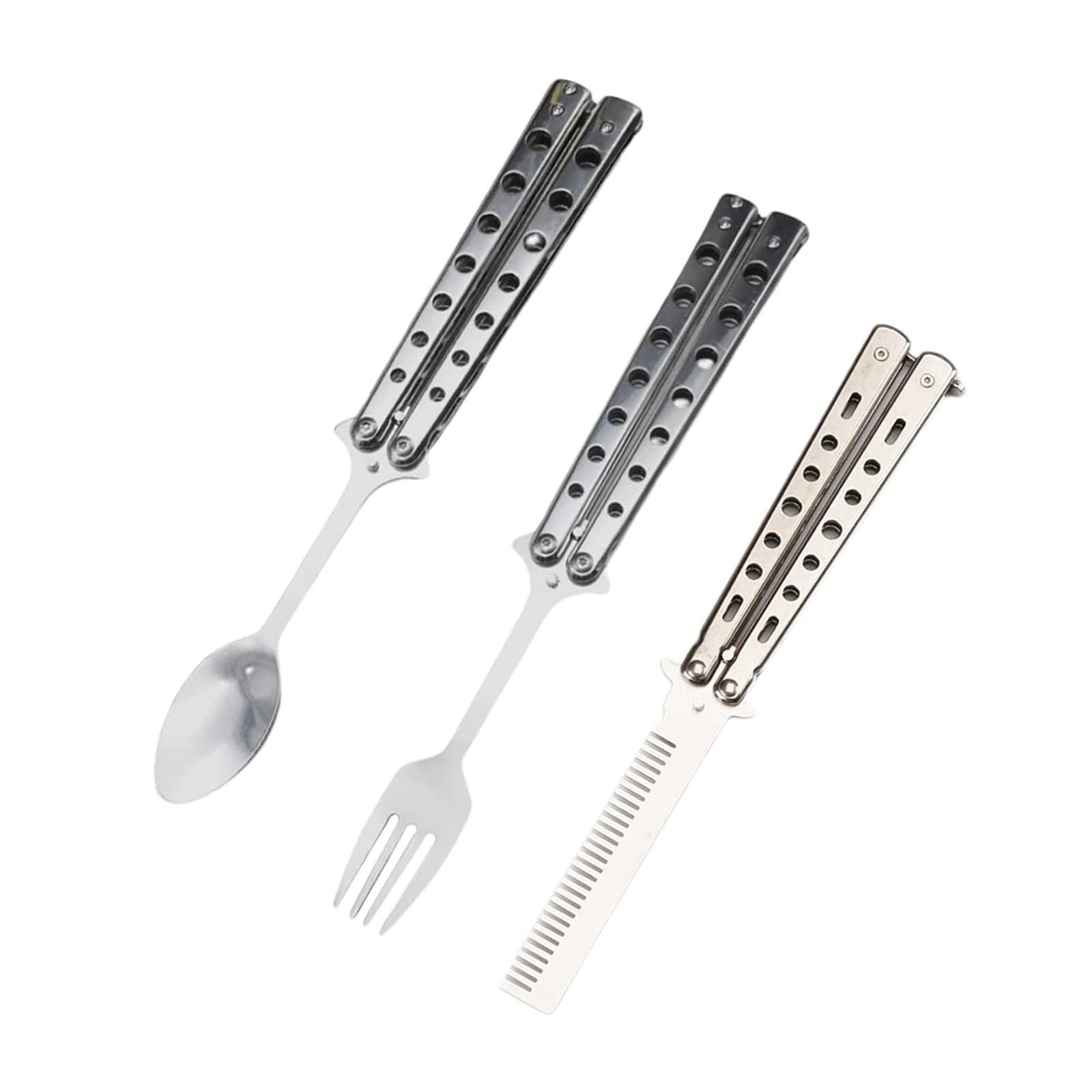 Forchetta Farfalla Cucchiaio Pettine Campeggio Posate Set Pieghevole in Acciaio per Campeggio Caccia Viaggi Outdoor BBQ Posate Utensile