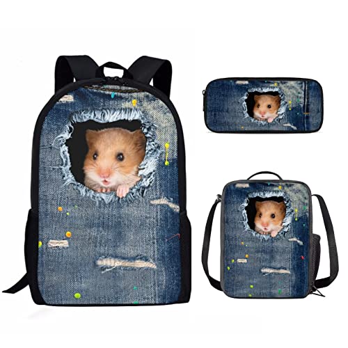 Set di 3 zaini per la scuola con animali con borsa per il pranzo astuccio per bambini e set di borse per la universitaria per studenti universitari zaino grande da picnic per