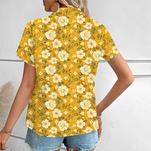 Womens Hawaiian Button Down Shirts Short Sleeve Casual Floral Tropical Shirt Summer Beach Tee Cool Button Up Tops2