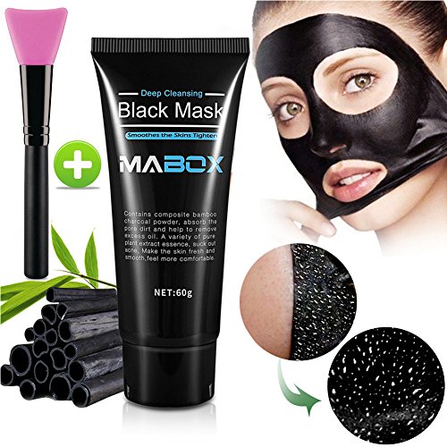 Blackhead Remover Mask, Bamboo Charcoal Peel off Mask, Deep Cleansing Purifying Black Mask for all Skin Types with Brush