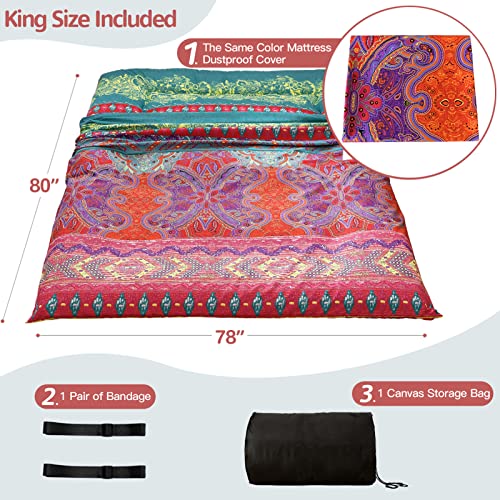 Image of MAXYOYO Bohemian Retro Floor Mattress Boho Floral Style Japanese Futon Tatami Mat Foldable Mattress Portable Camping Sleeping Pad Lounger Couch King Size