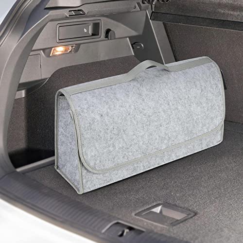 Image of House of Quirk Car Trunk Organizers Large Anti Slip Car Trunk Compartment Boot Utensils Storage Organizer Utility Tool Bag (Big Light Grey) (Felt)