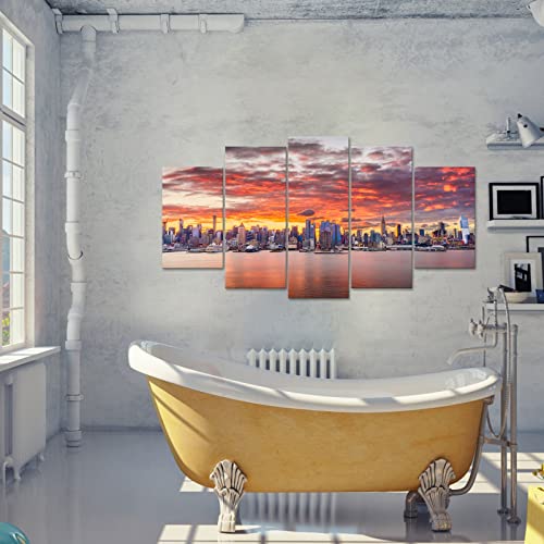 Lyerartork 5 Piece Sunset Skyline Canvas Art Prints Usa Brooklyn City Picture Posters New York Cityscape Photography Artwork For Modern Home Office Wall Decorations Ready To Hang #TOP4