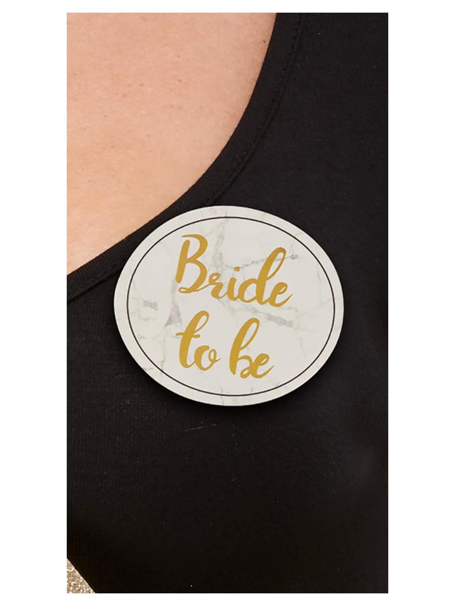Smiffys Hen Party Pin Badges, White & Gold Pack of 5, Hen & Stag Night Fancy Dress, Hen Party Dress Up Hen & stag/adult items Halloween