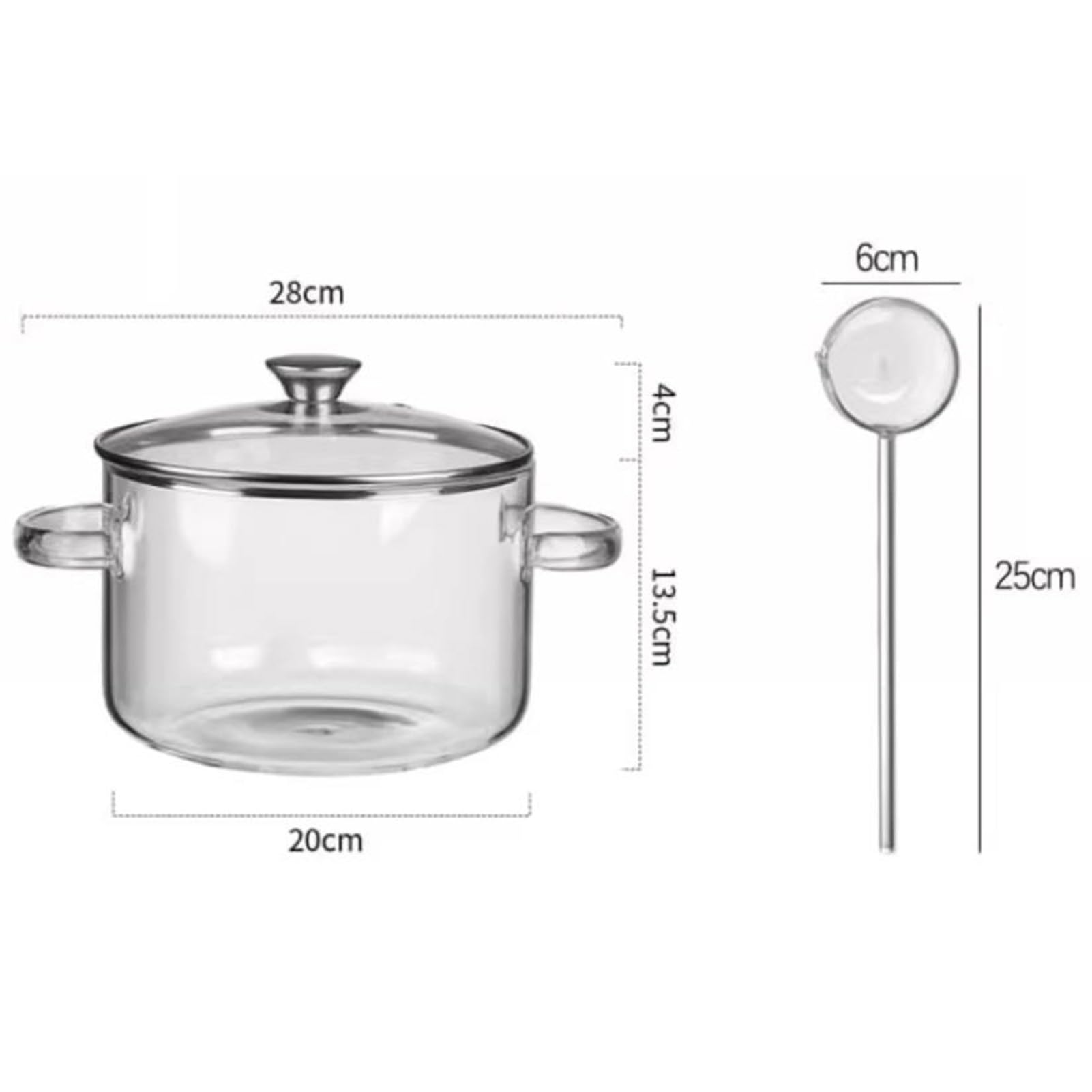 Glas-Kochtopf – Borosilikat-Kochtopf mit Doppelgriffen für Suppe, Milch, Soße, Nudeln, Nudeln