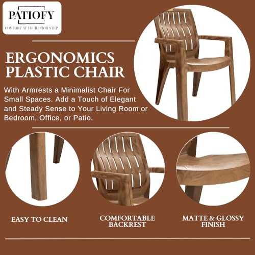 Image of Patiofy Plastic Chair Set of 4 for Home & Outdoor Use | Heavy Duty Comfortable Chair with Strong Legs | Stackable, Easy to Clean | Suitable for Living Room, Balcony (Pack of 4-Spino | Sandalwood)