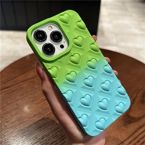 Coque cœur 3D iPhone 14 Pro dégradé vert bleu pour vos sorties amies