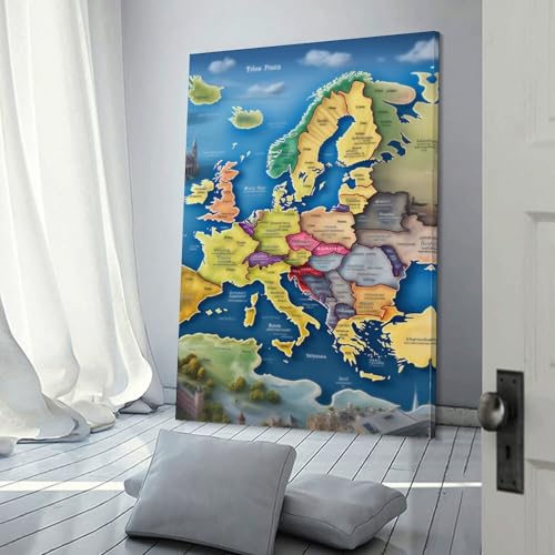 Carte de l'Europe Murale Tableau Impression Sur Toile 40x60 Affiche