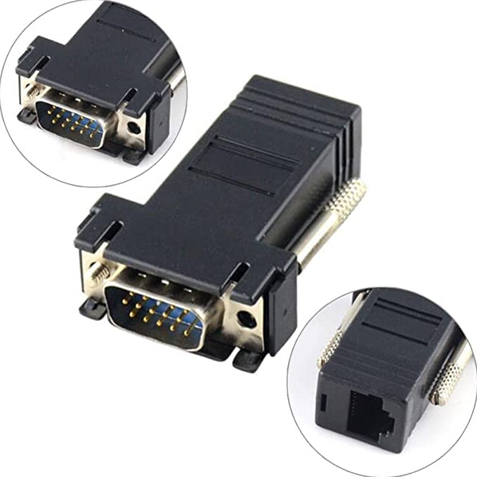 ETZIN VGA Extender Over Ethernet Adapter, VGA to RJ45 Adapter VGA 15 Pin Male to CAT5 CAT6 Female Network Cable Extender Adapter for Multimedia... - Image 2