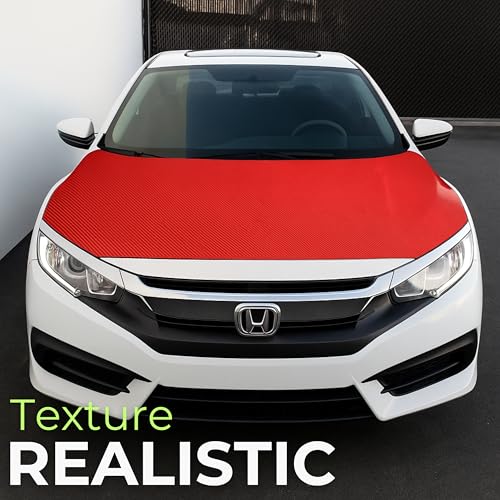 Image of RockRose Epoxy High Gloss 7D Red Carbon Fiber Vinyl Wrap, Anti-Wrinkle, Air Release Automotive Bubble Wrap, Self Adhesive Car Vinyl Sticker DIY Decals 3FT x 5FT