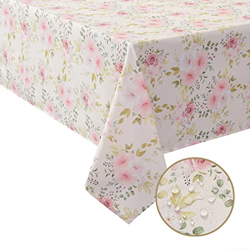 Joyfol Day Flower Tablecloth, Pink Floral Table Cloth For Square Tables,Waterproof Resistant Durable Rose Table Cover For Valentines,Parties,Wedding Use Spring/Summer (54 X 54 Inch) #TOP1