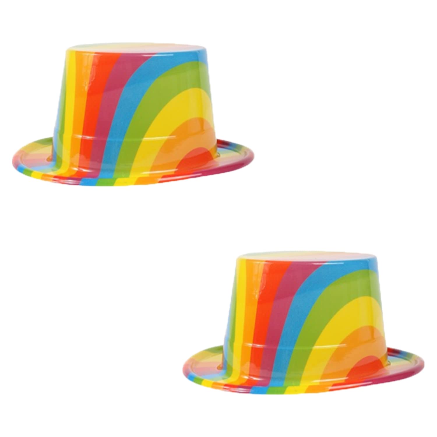 Rainbow Pride Top Hats - Pack of 2 - Plastic Top Hats with Rainbow Print - Perfect Accessory for Pride Month, Pride Marches and Pride Events