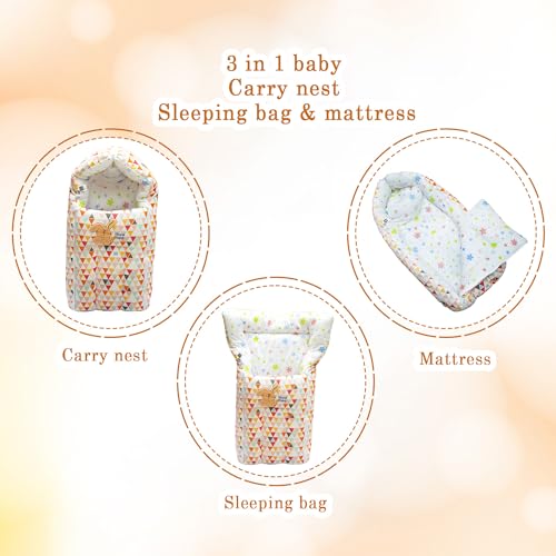 Image of Mee Mee 3 in 1 Baby Bed, Sleeping Bag & Carry Nest, Rabbit Embroidery, Shearing Finish & Cotton Soft from Inside, Machine Washable & Portable Bassinet, 0M+, Orange