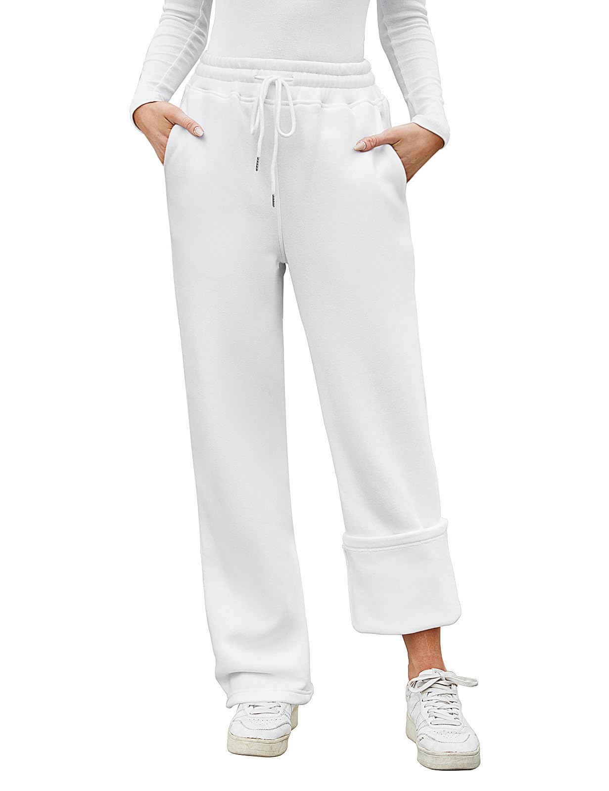 PASUDA Pantaloni Tuta Donna Invernali Termici Fodera in Pile Lungo Comodi | Pantaloni Jogging a Elastico Vita Alta, Pantalone Sportivi Lungo Comodi Cotone con Tasche e Coulisse, Fodera in Pile Casual
