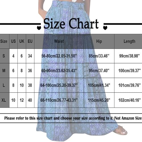 Long Skirts for Women Summer Floral High Waisted Casual A Line Skirt Pleated Beach Flowy Boho Maxi Skirt with Pockets2