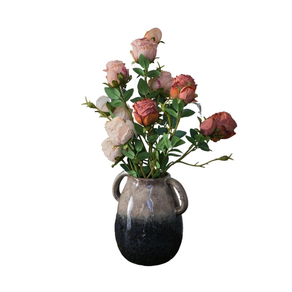 Diexgiy Ceramic Flower Vase Two Handle White Gradient 7.1in Decor