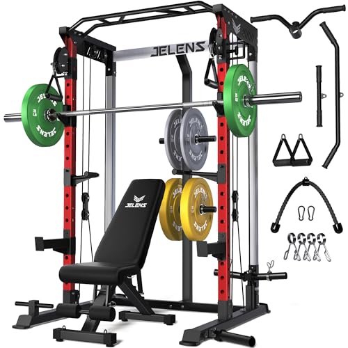 Image of JELENS C21 Power Cage, 2000LBS Multi-Function Power Rack with Independent Dual Pulley System, All-in-One Squat Rack for Cable Crossover, Home Gym Workout Machine