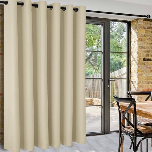 DWCN Rideaux Chambre Beige Clair Rideau Isolant Thermique L254xH243 cm 1 Pièce Large Rideau Occultant à Oeillets Phonique Anti Bruit Rideaux Separation de...