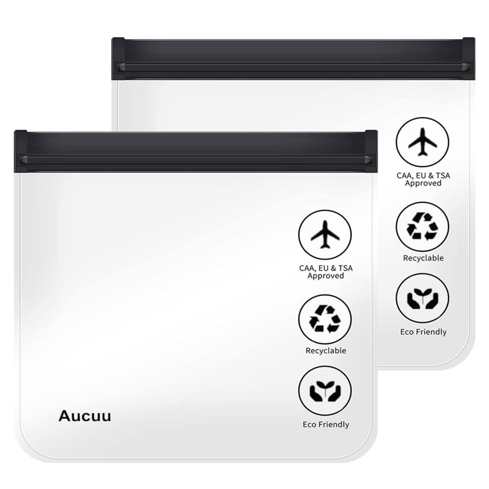 2Pcs Clear Travel Toiletry Bag, Airport Security Liquid Bag Travel Accessories, 20 x 20cm TSA Approved Makeup Bags, Holiday Essentials for Journey Holiday for Women/Men(Black)