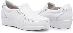 Sapato Ortopédico Mocassim Zíper Lateral Anti-stress em Couro Legítimo, Branco, Tamanho 33