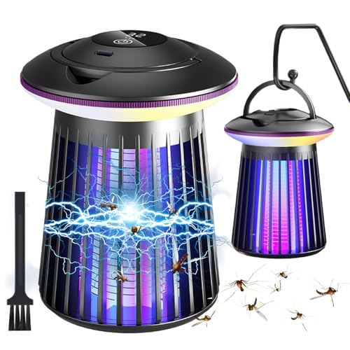 Sadodo Linterna matamosquitos portátil recargable con luz UV, para interiores y exteriores, lámpara de control de insectos voladores, luz nocturna LED para niños, cambio de color RGB, negro