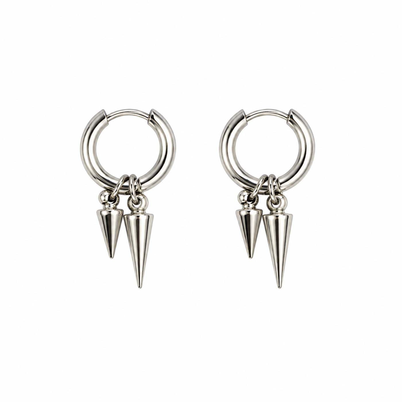 (1 Pair) Unisex Stainless Steel Silver Spike Drop Hoop Earrings for Men & Women Double Cone Dangle Huggie Hoop Earrings| Punk Gothic Minimalist Fashion Jewelry-image-40