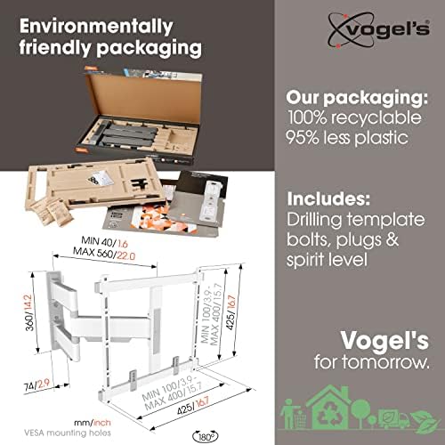 Vogel's Elite 5445 full-motion ultra-thin TV wall bracket for 32-65 inch TVs, Max. 35 kg, Swivels up to 180°, Full-motion TV mount max. VESA 400x400, Universally compatible