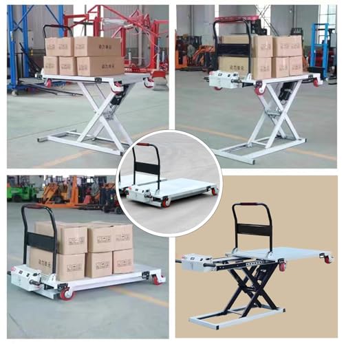 300 kg hydraulischer Scherenhubtischwagen – le 4-Rad-Dolly mit Echtzeit-Leistungsanzeige für effiziente Lagerpalettenhandhabung und Materialtransport