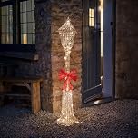 Marco Paul 120 cm Christmas Lamp Post Decoration – Large Outdoor & Indoor Rattan Lamp Post with 75 Warm White LED Lights – Weather-Resistant Festive Ornament with Red Bow for Garden & Home Décor