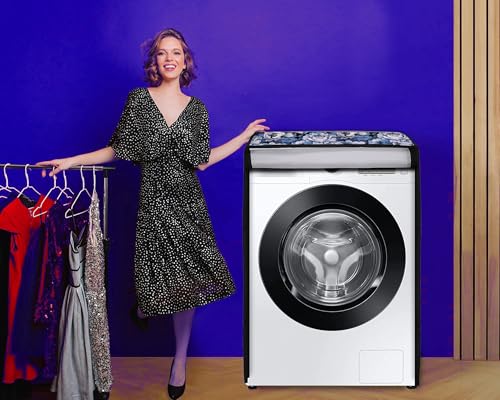 Image of Fully Automatic Front Load Washing Machine Cover Compatible For LG 6Kg, 6.5Kg, 7Kg, 7.5Kg, 8Kg, 8.5Kg, 9Kg, 10Kg (66L X 61D X 84H), Waterproof & Dustproof , Blue Flower.