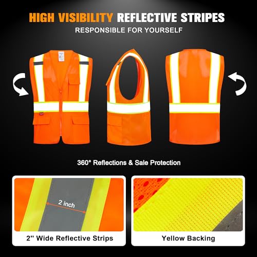 Image of ProtectX High Visibility ANSI Class 2 Safety Vest with 4 Pockets