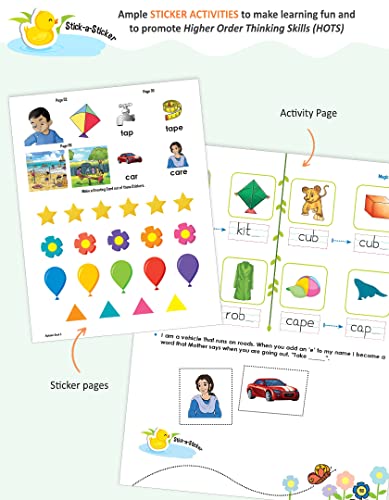 Image of Woodsnipe Tiny Blossoms - English C | Phonics Book with STICKERS for UKG | Age 4-6 Years | Learn Vowels and Consonants, Rhyming Words, Vocabulary, Word tracing, Sight words | In line with NEP 2020