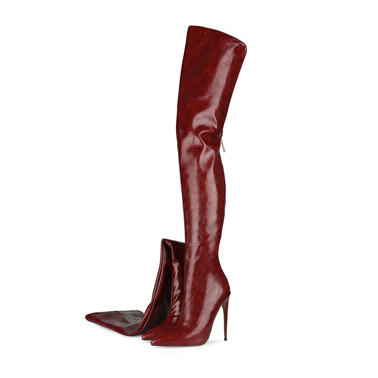 Thigh high boots for women striped Back zipper Burgundy Zebra Print Over the knee Sexy gold white pointed toe Cow Print leopard Magenta stiletto heel