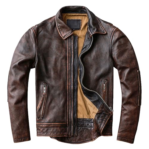 Men Vintage Cowhide Leather Coat Men's Red Brown Jacket Tuxedo Motorcycle Slim Jacket2