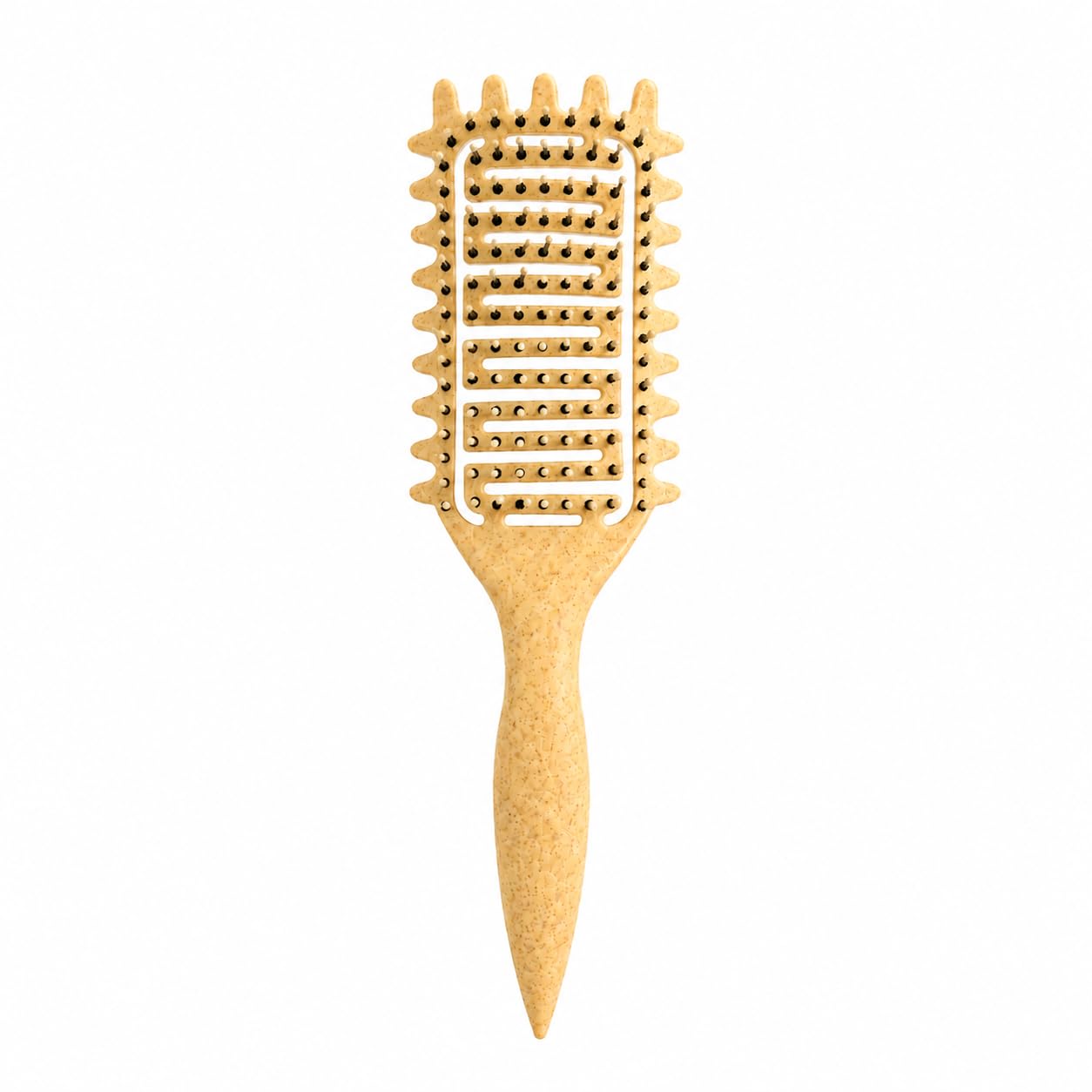 Curl Defining Brush for Curly Hair, Vented Detangling Hair Brush for Wet and Dry Styling, Curved Brush for Shaping and Smoothing Curl Clumps, Lightweight Hair Brush (Yellow)