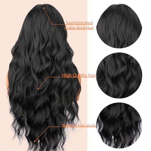 NOSTALGIA Black Wig for Women, Long Wavy Lace Hairline Synthetic Wig - image 5