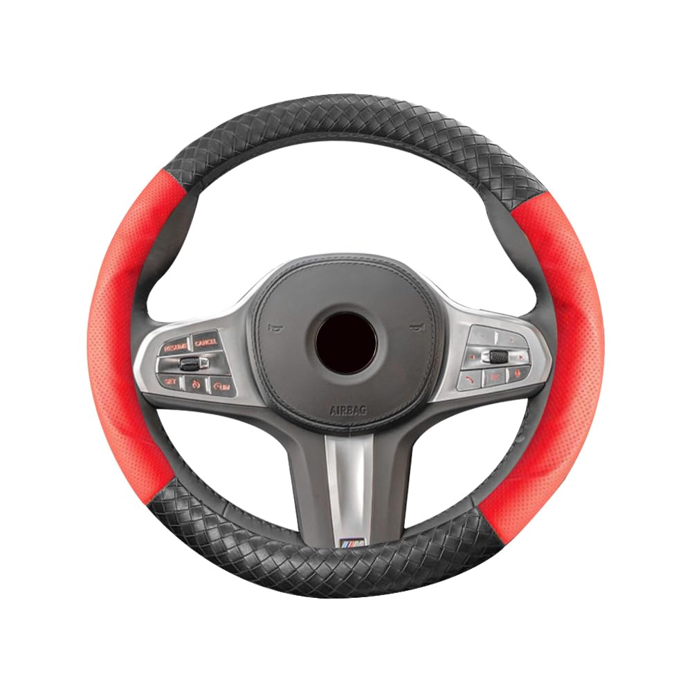 Amazon ティエスオ スズキ ハスラー 新型 旧型 ハンドルカバー 軽自動車 ステアリングカバー O型 Sサイズ PUレザー 潤い手触り 握りやすい 3Dグリップ 滑り止め 耐久性高い 軽自動車 アクセサリー ブラック レッド BI105 ハンドルカバー 車 バイク
