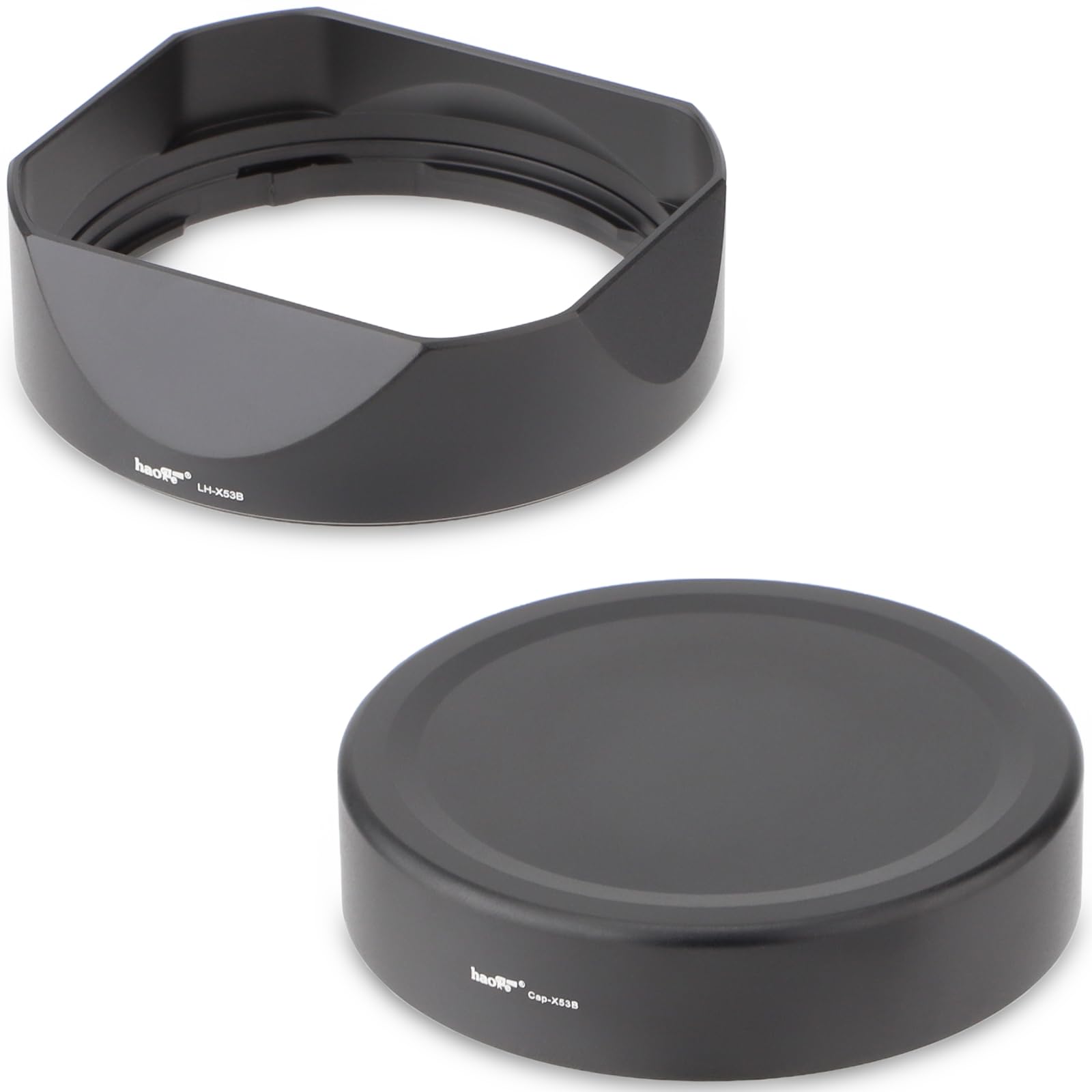 Haoge LH-X53B Pare-soleil carré en métal pour Fujifilm Fuji Fujinon XF 35 mm F1.4 R / XF35 mmF1.4 R xf18 mm f2.8 avec kit de capuchon en métal