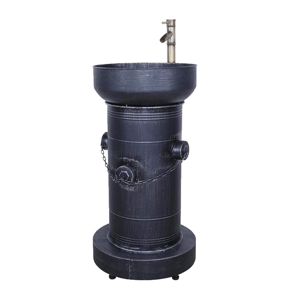 AYCDL Wash Basin With Faucet, Fire Hydrant Retro Style Floor-standing Metal Iron Sink for Indoor and outdoor,Silver
