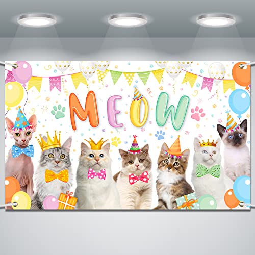 Tallew Cute Cat Birthday Decorations Happy Birthday Backdrop Bann...