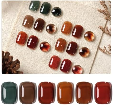 GAOY Jelly Brown Gel Nail Polish Set, 6 Sheer Fall Colors, Jelly Amber