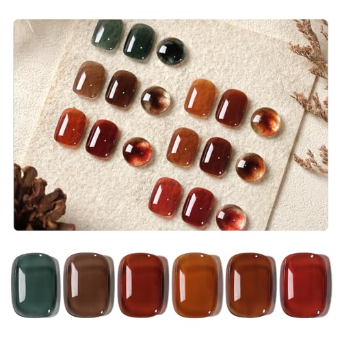 Image of GAOY Jelly Dark Green Brown Gel Nail Polish Set, 6 Transparent Colors Sheer Red Fall Colors Soak Off UV Light Cure Gel Polish Kit for Salon and Nail Art DIY at Home