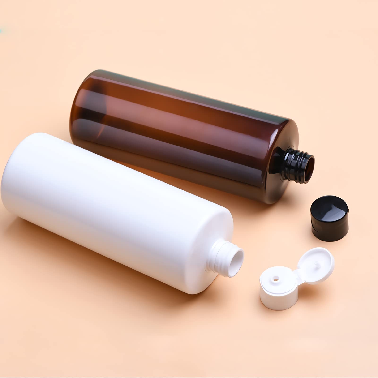 4 Pezzi 500 ml Marrone Bottiglie di plastica PET con Tappo Flip Top Nero, Spalla Piatta Vuoto Contenitori per Cosmetico, Bottiglie da Viaggio per Lozioni, Liquido, Olio