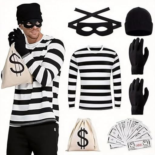 ZhuXIXILiang 6pcs Halloween Juego de disfraces de ladrones para adultos disfraz ladron disfraz la casa de papel incluye bolsas de guantes de camisetas y máscara para la fiesta de Halloween Carnaval | Ya disponible en tu tienda friki favorita! En mundofriki.es!